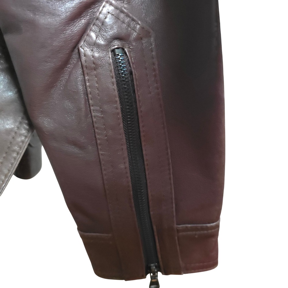 Kenneth Cole Reaction Brown Leather Jacket Women's Medium Belted Moto Zip Cuffs - Picture 14 of 15